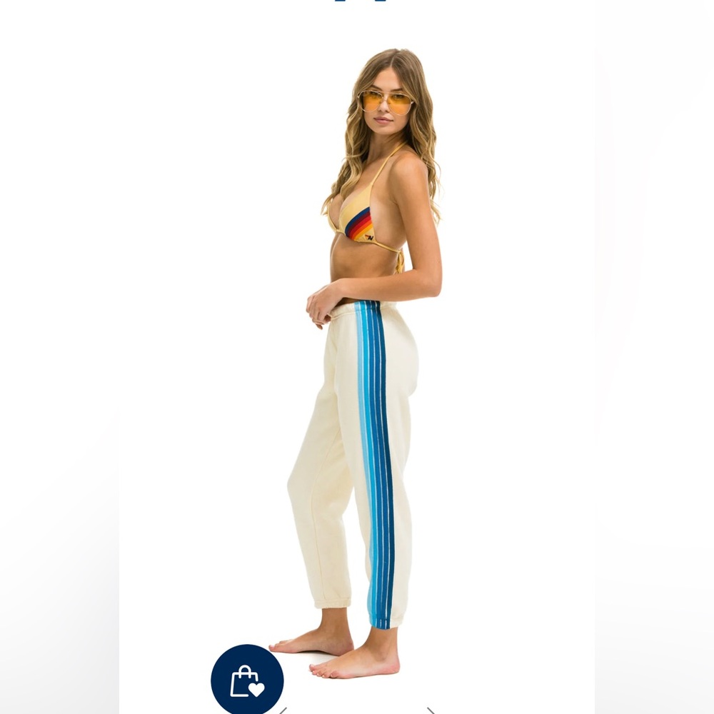 Aviator Nation 5 stripe sweatpants vintage white/blue stripes.